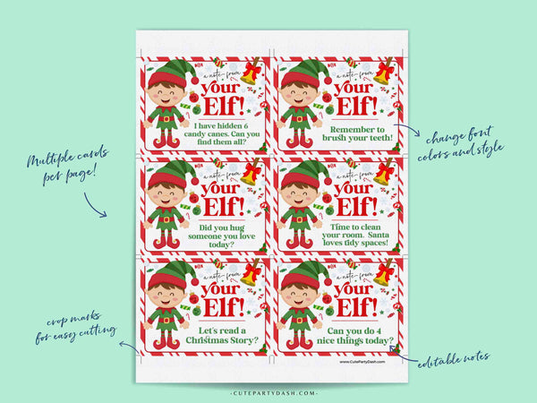 Editable Elf Notes Printable INSTANT DOWNLOAD, Christmas Note from Elf Activity Card Mischief Cards, A note from your Elf Blank Card 600