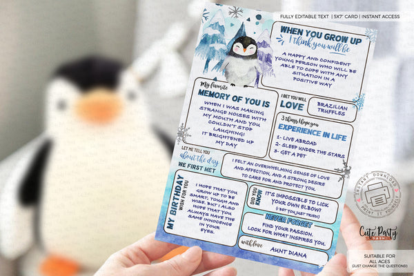 Winter ONEderland Birthday Photo invitation INSTANT DOWNLOAD Printable Wonderland EDITABLE invitation Penguin Little Snowflake 100