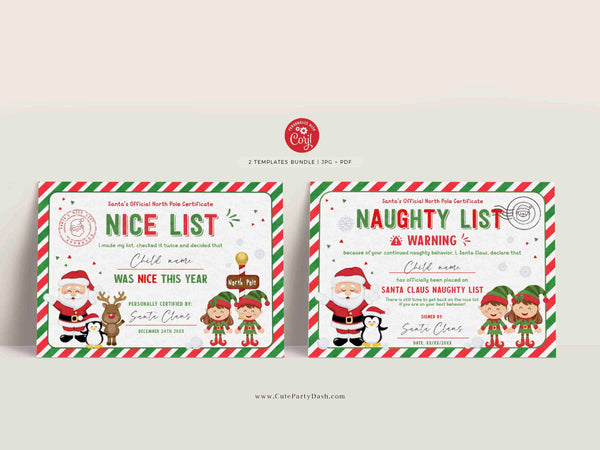 EDITABLE Santa Claus Official Nice Naughty List Certificate Bundle Printable INSTANT DOWNLOAD Girl Boy Elf Letter from Santa 600