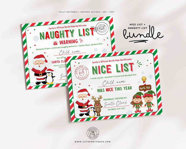 EDITABLE Santa Claus Official Nice Naughty List Certificate Bundle Printable INSTANT DOWNLOAD Girl Boy Elf Letter from Santa 600