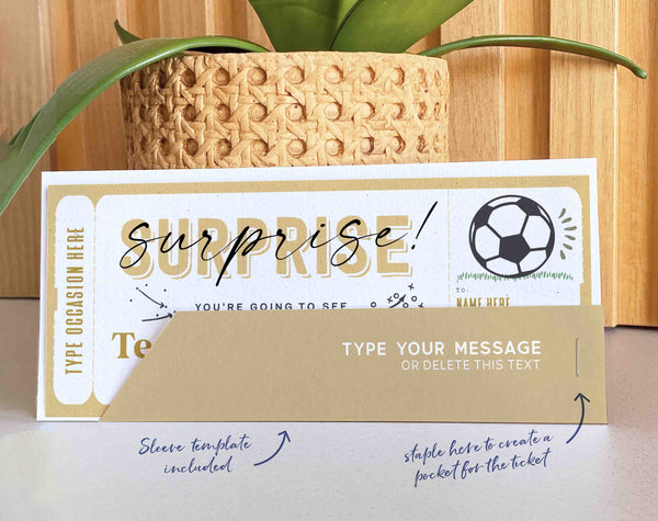 EDITABLE Soccer Game Ticket Template, Ticket Gift idea, Printable Surprise Soccer Match Gift Voucher Certificate INSTANT DOWNLOAD
