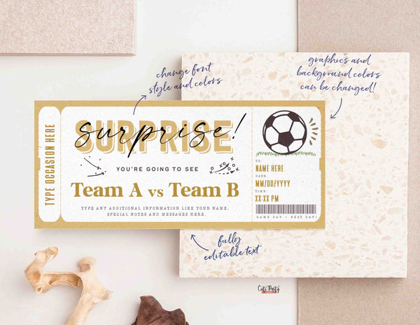 EDITABLE Soccer Game Ticket Template, Ticket Gift idea, Printable Surprise Soccer Match Gift Voucher Certificate INSTANT DOWNLOAD