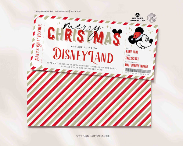 Christmas Disneyland Trip Gift Ticket, Christmas Surprise Walt Disney World Park Ticket Gift Voucher, Gift for Kids, teens INSTANT DOWNLOAD