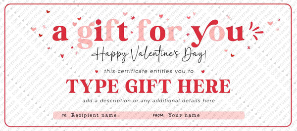 Custom Valentine's Day Gift Certificate Printable INSTANT DOWNLOAD Editable Gift Voucher Template Surprise Valentine's Day gift for her him