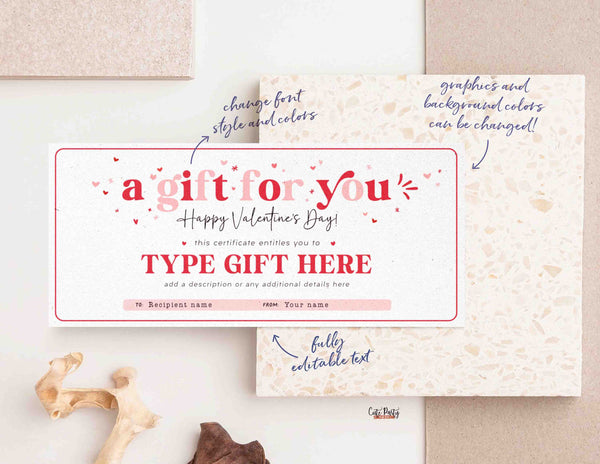 Custom Valentine's Day Gift Certificate Printable INSTANT DOWNLOAD Editable Gift Voucher Template Surprise Valentine's Day gift for her him