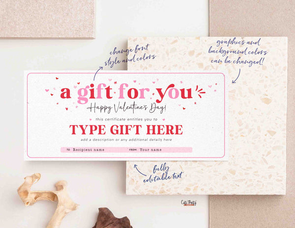Custom Valentine's Day Gift Certificate Printable INSTANT DOWNLOAD Editable Gift Voucher Template Surprise Valentine's Day gift for her him