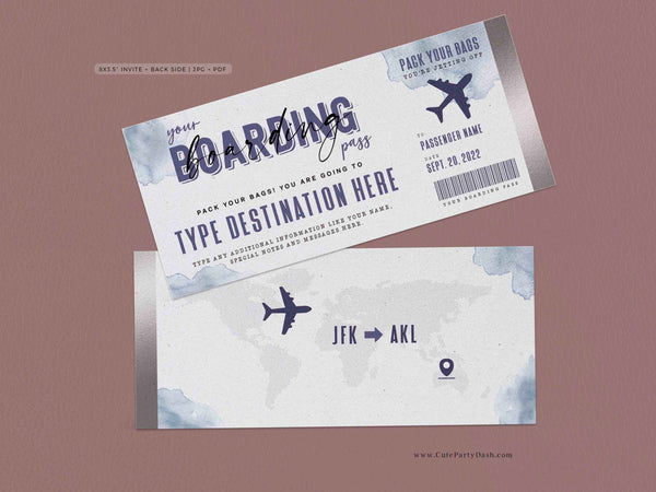 Editable Boarding Pass Ticket Template Printable Surprise Trip Reveal gift ticket Fake Plane Ticket Birthday Gift Voucher INSTANT DOWNLOAD