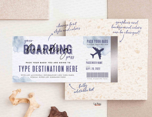 Editable Boarding Pass Ticket Template Printable Surprise Trip Reveal gift ticket Fake Plane Ticket Birthday Gift Voucher INSTANT DOWNLOAD
