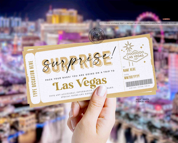 Las Vegas trip ticket Template Editable Birthday gift ticket Surprise Trip to Vegas Vacation Boarding Pass Fake Ticket Trip INSTANT DOWNLOAD
