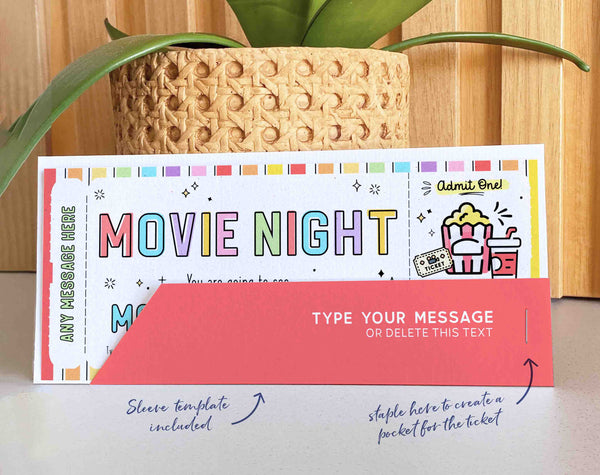 Surprise Movie Ticket Template, Gift Certificate Voucher, Birthday Movie Night Printable Theatre Cinema Premier Coupon #175 INSTANT DOWNLOAD