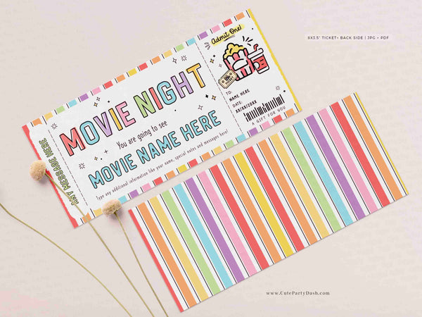 Surprise Movie Ticket Template, Gift Certificate Voucher, Birthday Movie Night Printable Theatre Cinema Premier Coupon #175 INSTANT DOWNLOAD