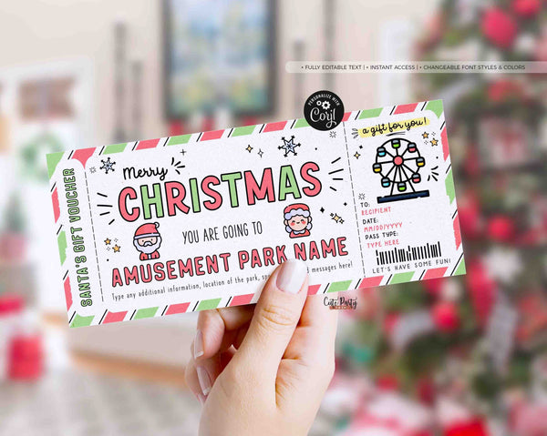 Christmas Amusement Park Theme Park Ticket Gift, Christmas Surprise Theme Park Ticket Gift Voucher, Gift for Kids, teens INSTANT DOWNLOAD