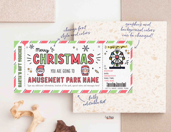 Christmas Amusement Park Theme Park Ticket Gift, Christmas Surprise Theme Park Ticket Gift Voucher, Gift for Kids, teens INSTANT DOWNLOAD