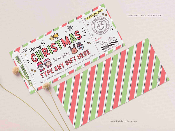 Christmas Santa Gift Voucher Template for Kids Editable Happy Holidays Gift Printable Christmas ticket Certificate INSTANT DOWNLOAD FECH