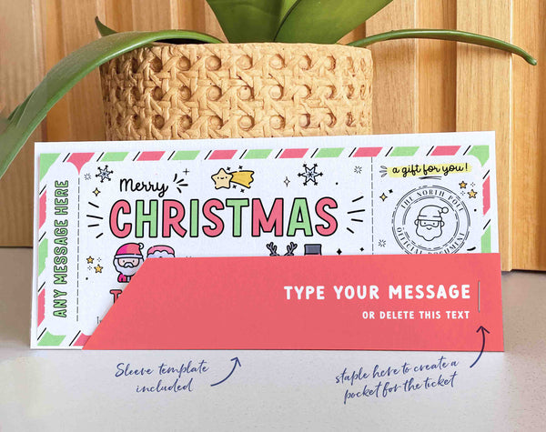 Christmas Santa Gift Voucher Template for Kids Editable Happy Holidays Gift Printable Christmas ticket Certificate INSTANT DOWNLOAD FECH
