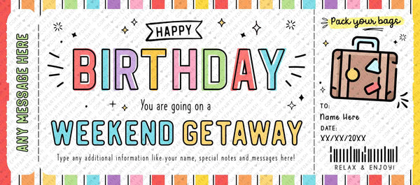 Editable Weekend Getaway Voucher Template INSTANT DOWNLOAD Surprise Trip gift ticket Weekend Getaway Birthday Trip Away Hotel Voucher