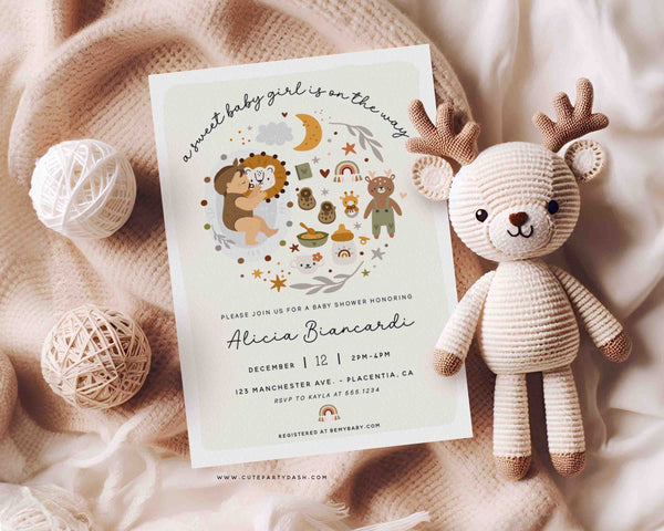 Girl Baby Shower Invitation Printable INSTANT DOWNLOAD Editable Boho Girl Baby Shower Invite Baby Clothes Shower Scandinavian Aesthetic 1986