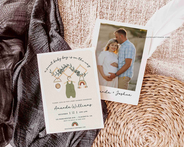 Boy Baby Shower Invitation Printable INSTANT DOWNLOAD Editable Boho Baby Clothes Baby Shower Invite Bohemian Scandinavian Aesthetic 1988