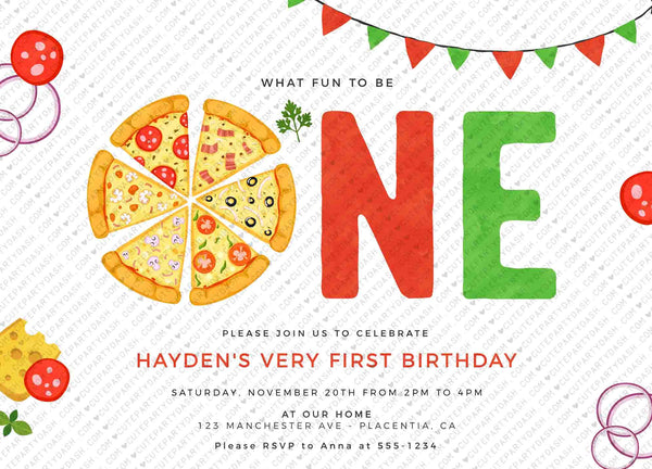 Pizza party First Birthday invitation Printable INSTANT DOWNLOAD Editable Pizza Boy Girl Birthday invite Corjl Invitation digital 200