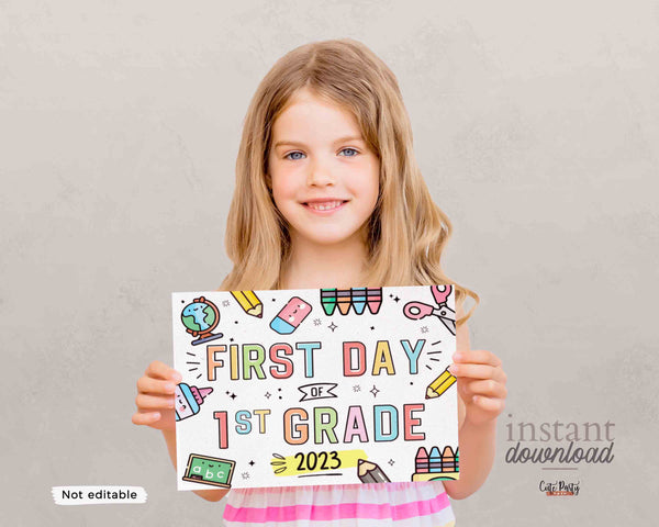 First Day of School Sign INSTANT DOWNLOAD Back to school 1st Day of First Grade Printable Chalkboard Poster Photo Prop Digital download