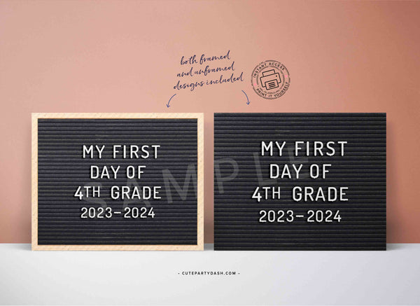 First Day of School Felt Letter Board Sign INSTANT DOWNLOAD Back to school 1st Day of Fourth Grade Printable Chalkboard Poster Photo Prop Digital download