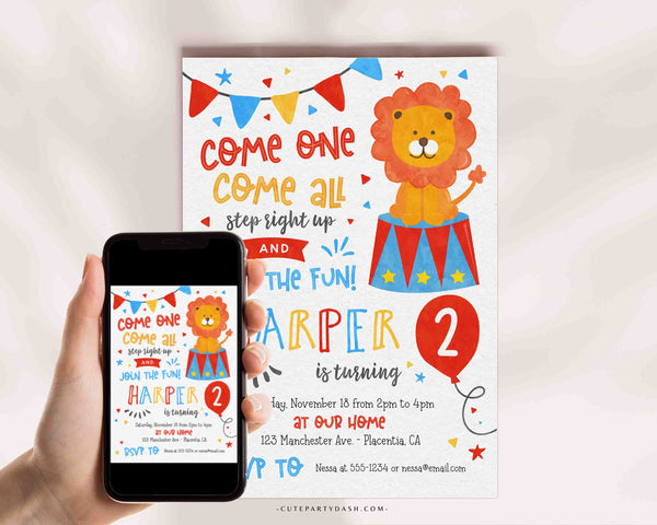 Circus Birthday Invitation Printable INSTANT DOWNLOAD Circus Lion Carnival Birthday Boy Girl Party invite Digital Ticket Circus Themed #322