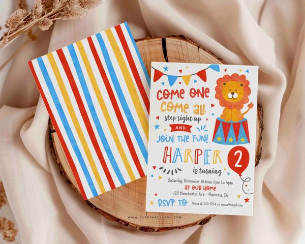 Circus Birthday Invitation Printable INSTANT DOWNLOAD Circus Lion Carnival Birthday Boy Girl Party invite Digital Ticket Circus Themed #322