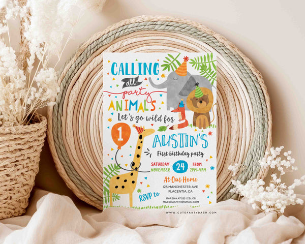 Party Animals Birthday Invitation INSTANT DOWNLOAD Calling All Party Animals Editable Zoo Birthday Invite Printable Safari Boy Girl 324