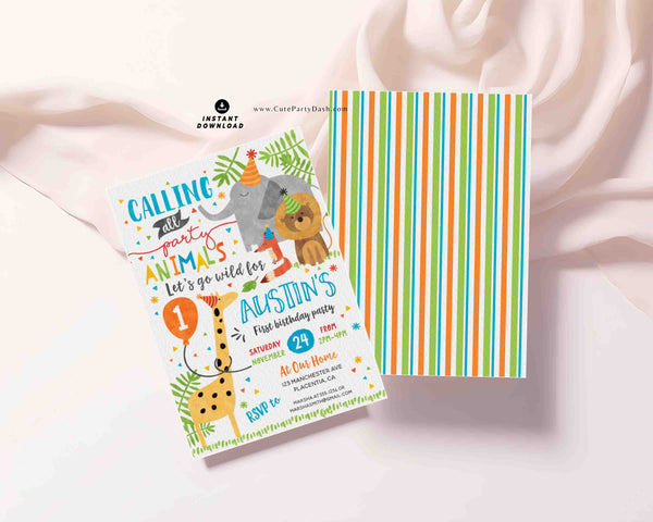 Party Animals Birthday Invitation INSTANT DOWNLOAD Calling All Party Animals Editable Zoo Birthday Invite Printable Safari Boy Girl 324