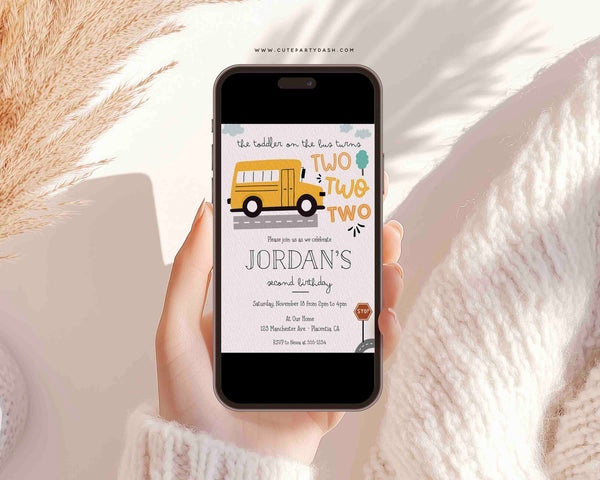 Yellow School Bus Second birthday invitation Printable INSTANT DOWNLOAD Editable Wheels on the Bus-themed party 327 Toddler Transportation Birthday