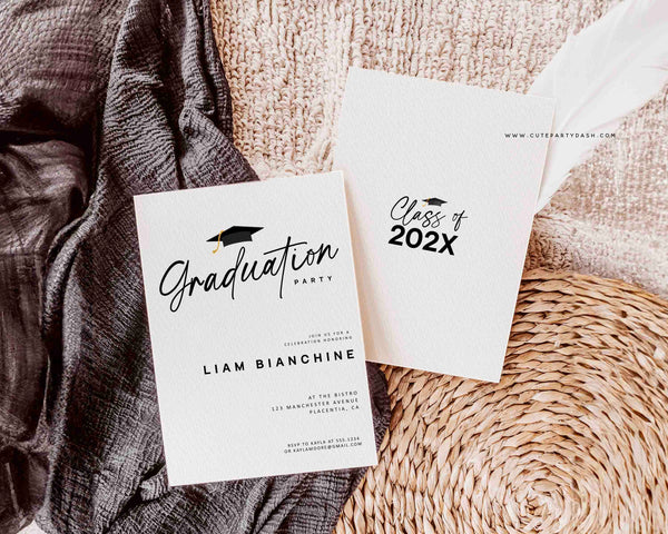 Graduation Party invitation Printable EDITABLE Printable Minimalist Calligraphy Graduation 2025 Digital Invite Card INSTANT DOWNLOAD #328