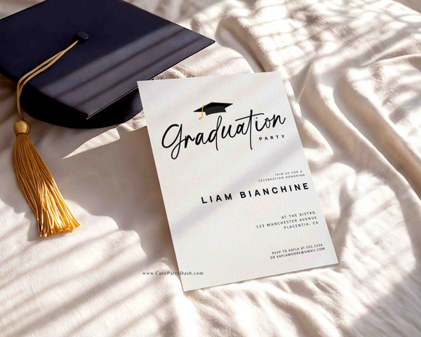 Graduation Party invitation Printable EDITABLE Printable Minimalist Calligraphy Graduation 2025 Digital Invite Card INSTANT DOWNLOAD #328