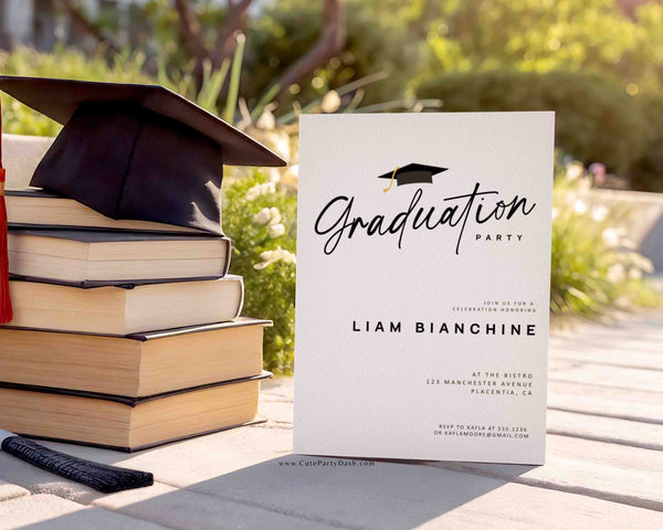 Graduation Party invitation Printable EDITABLE Printable Minimalist Calligraphy Graduation 2025 Digital Invite Card INSTANT DOWNLOAD #328