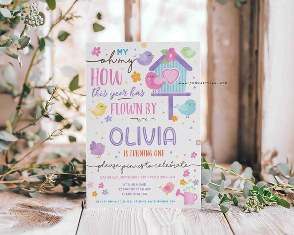 Bird Birthday Invitation Printable Instant Download, Editable Sweet Birdie Tweet birthday Digital invitation, Cute Little Birdies invite 330
