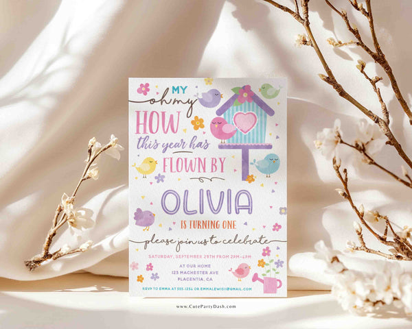 Bird Birthday Invitation Printable Instant Download, Editable Sweet Birdie Tweet birthday Digital invitation, Cute Little Birdies invite 330