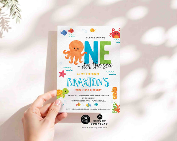 Under the Sea Birthday Invitation INSTANT DOWNLOAD, EDITABLE Beach Party, Ocean animals Digital Invite for a Boy Girl Oneder the Sea 331
