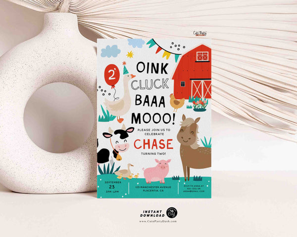 Barnyard Birthday invitation Printable INSTANT DOWNLOAD, Second birthday Farm Barm Animals invite, Boy Birthday Digital Invitation Girl #332