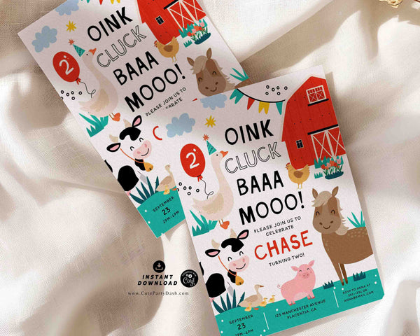 Barnyard Birthday invitation Printable INSTANT DOWNLOAD, Second birthday Farm Barm Animals invite, Boy Birthday Digital Invitation Girl #332