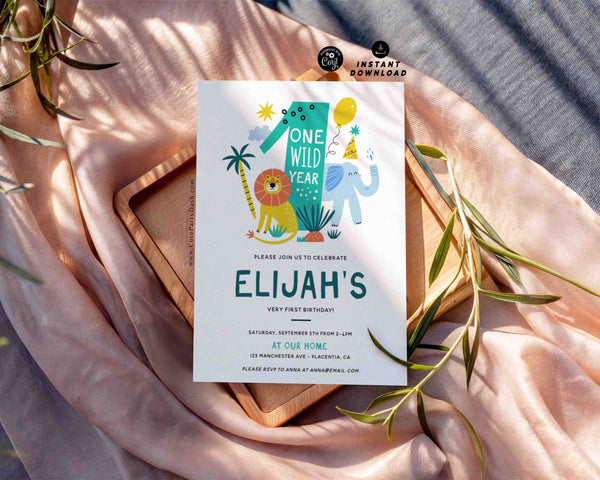 Wild One Birthday Boy Invitation Printable INSTANT DOWNLOAD Editable Lion Birthday Invitation Safari Wild One Party Invite Jungle Animal 335