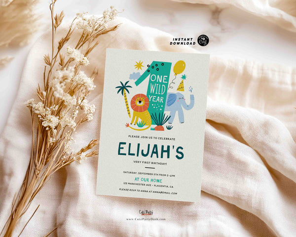 Wild One Birthday Boy Invitation Printable INSTANT DOWNLOAD Editable Lion Birthday Invitation Safari Wild One Party Invite Jungle Animal 335
