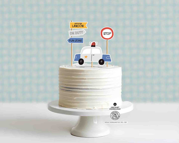 Police Birthday Cake Topper Printable INSTANT DOWNLOAD Editable Police party Theme Decor Centerpiece Garland Invitation #336P Editable Cake