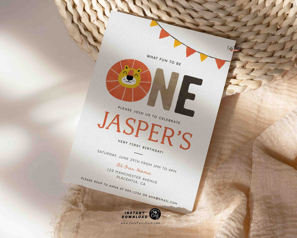 Wild One Birthday Boy Invitation Printable INSTANT DOWNLOAD Editable Lion Birthday Invitation Safari Wild One Party Invite Jungle Animal 353