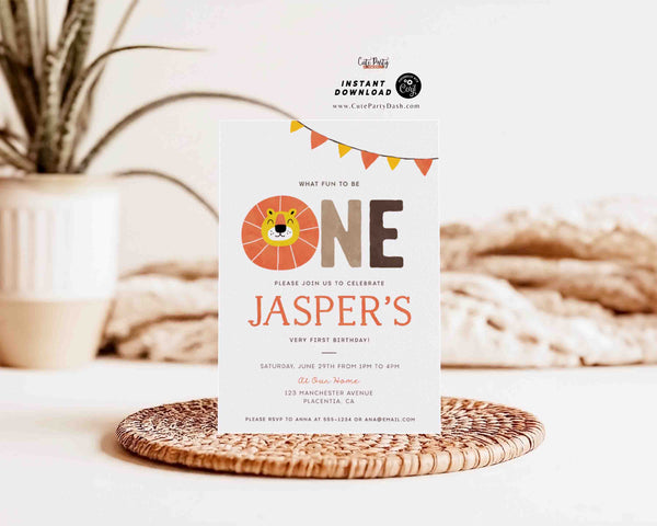 Wild One Birthday Boy Invitation Printable INSTANT DOWNLOAD Editable Lion Birthday Invitation Safari Wild One Party Invite Jungle Animal 353