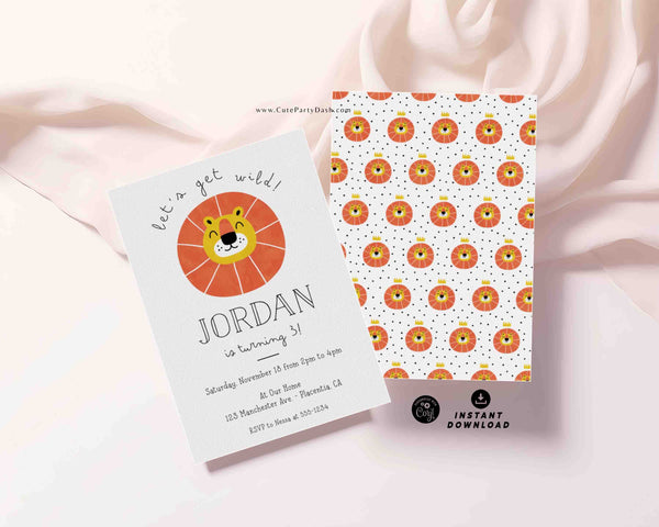 Wild One Birthday Boy Invitation Printable INSTANT DOWNLOAD Editable Lion Birthday Invitation Safari Wild One Party Invite Jungle Animal 353