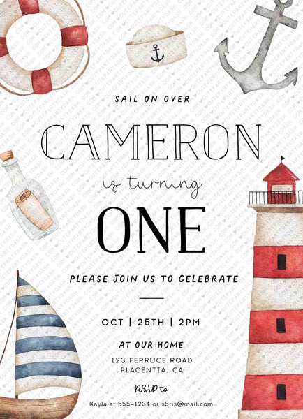 Nautical Birthday invitation Printable INSTANT DOWNLOAD Editable Sailboat birthday invite Modern Boat Birthday Minimal invitations Corjl 363
