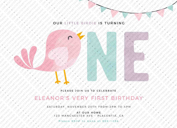 Bird Birthday invitation Printable INSTANT DOWNLOAD Editable girl pink Cute Little Birdie Garden birthday invitation printable summer 364