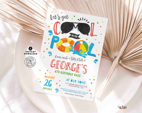 Pool party invitation for boys INSTANT DOWNLOAD EDITABLE pool party Birthday invite Summer theme birthday invitation for girls 366