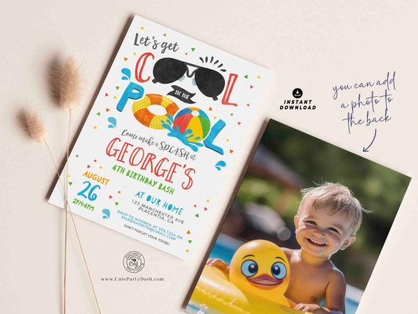 Pool party invitation for boys INSTANT DOWNLOAD EDITABLE pool party Birthday invite Summer theme birthday invitation for girls 366