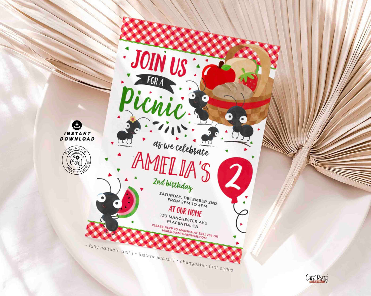Picnic Party Invitation Printable INSTANT DOWNLOAD – Cute Party Dash