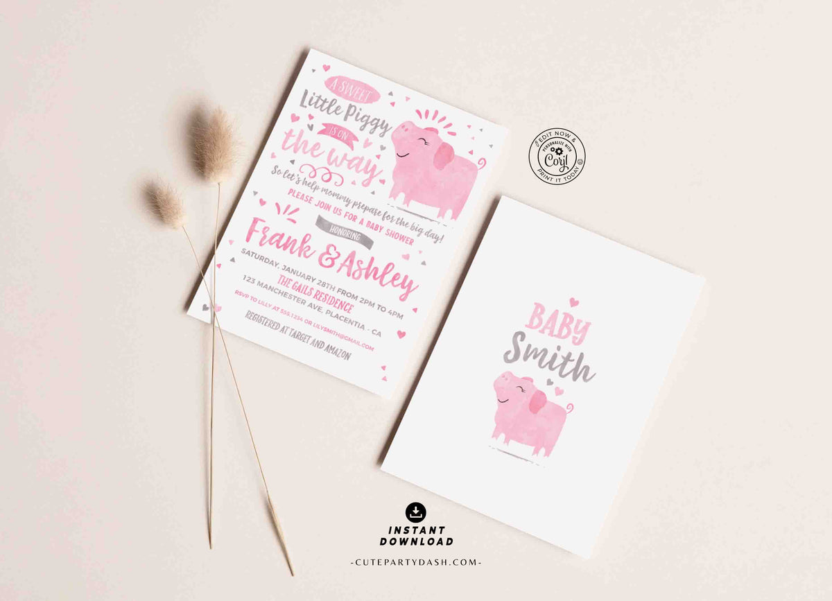Little Piggy Baby Shower invitation printable INSTANT DOWNLOAD – Cute ...